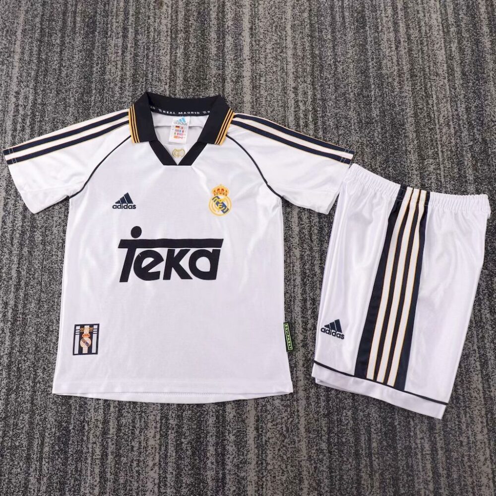 Real Madrid 1998/00 Home Kids Retro Jersey And Shorts-28(12-13Y)